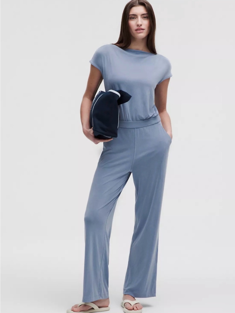 lululemon athletica Draped-Back Wide Leg Jumpsuit in Dusty Blue